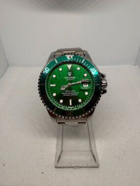 Tevise T801 Men's 43mm Green Dial Automatic Submariner Homage Silver Watch